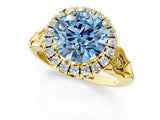 Yellow gold Fancy Blue Round  Halo Diamond Engagement Ring with Filigree Band and Four-Prong Setting_116
