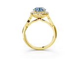 Yellow gold Fancy Blue Round  Halo Diamond Engagement Ring with Filigree Band and Four-Prong Setting_118