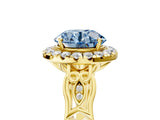 Yellow gold Fancy Blue Round  Halo Diamond Engagement Ring with Filigree Band and Four-Prong Setting_120