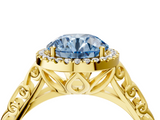 Yellow gold Fancy Blue Round  Halo Diamond Engagement Ring with Intricate Filigree Band and Four-Prong Setting_41
