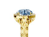 Yellow gold Fancy Blue Round  Halo Diamond Engagement Ring with Intricate Filigree Band and Four-Prong Setting_42