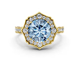 Yellow gold Fancy Blue Round  Halo Diamond Engagement Ring with Milgrain Band and Four-Prong Setting_37