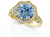 Yellow gold Fancy Blue Round  Halo Diamond Engagement Ring with Milgrain Band and Four-Prong Setting_38