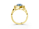 Yellow gold Fancy Blue Round  Halo Diamond Engagement Ring with Milgrain Band and Four-Prong Setting_40
