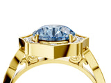 Yellow gold Fancy Blue Round  Halo Diamond Engagement Ring with Milgrain Band and Four-Prong Setting_41