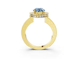Yellow gold Fancy Blue Round  Halo Diamond Engagement Ring with Milgrain Pave Band and Four-Prong Setting_114