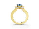 Yellow gold Fancy Blue Round  Halo Diamond Engagement Ring with Milgrain Pave Band and Four-Prong Setting_15