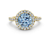 Yellow gold Fancy Blue Round  Halo Diamond Engagement Ring with Pavé Band and Four-Prong Setting_69