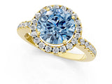 Yellow gold Fancy Blue Round  Halo Diamond Engagement Ring with Pavé Band and Four-Prong Setting_70