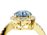 Yellow gold Fancy Blue Round  Halo Diamond Engagement Ring with Pavé Band and Four-Prong Setting_73