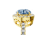 Yellow gold Fancy Blue Round  Halo Diamond Engagement Ring with Pavé Band and Four-Prong Setting_74