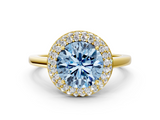 Yellow gold Fancy Blue Round  Halo Diamond Engagement Ring with Solitaire Band and Four-Prong Setting_20