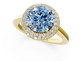 Yellow gold Fancy Blue Round  Halo Diamond Engagement Ring with Solitaire Band and Four-Prong Setting_21