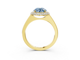 Yellow gold Fancy Blue Round  Halo Diamond Engagement Ring with Solitaire Band and Four-Prong Setting_23