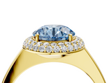 Yellow gold Fancy Blue Round  Halo Diamond Engagement Ring with Solitaire Band and Four-Prong Setting_24