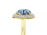 Yellow gold Fancy Blue Round  Halo Diamond Engagement Ring with Solitaire Band and Four-Prong Setting_25