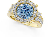 Yellow gold Fancy Blue Round  Halo Diamond Engagement Ring with Split Shank and Four-Prong Setting 1