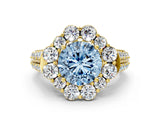 Yellow gold Fancy Blue Round  Halo Diamond Engagement Ring with Split Shank and Prong Setting_67