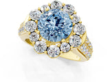 Yellow gold Fancy Blue Round  Halo Diamond Engagement Ring with Split Shank and Prong Setting_68