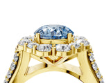 Yellow gold Fancy Blue Round  Halo Diamond Engagement Ring with Split Shank and Prong Setting_71