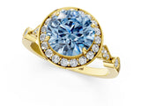 Yellow gold Fancy Blue Round  Halo Diamond Engagement Ring with Twisted Band and Four-Prong Setting 2