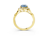 Yellow gold Fancy Blue Round  Halo Diamond Engagement Ring with Twisted Band and Four-Prong Setting 4