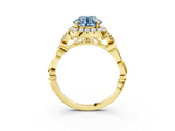 Yellow gold Fancy Blue Round  Halo Diamond Engagement Ring with Vintage-Inspired Band and Four-Prong Setting_6
