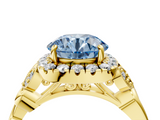 Yellow gold Fancy Blue Round  Halo Diamond Engagement Ring with Vintage-Inspired Band and Four-Prong Setting_7