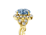 Yellow gold Fancy Blue Round  Halo Diamond Engagement Ring with Vintage-Inspired Band and Four-Prong Setting_8