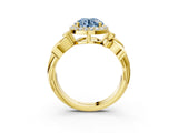 Yellow gold Fancy Blue Round  Halo Diamond Floral Band with Four-Prong Setting_58