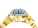 Yellow gold Fancy Blue Round  Halo Diamond Floral Band with Four-Prong Setting_59