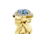 Yellow gold Fancy Blue Round  Halo Diamond Floral Band with Four-Prong Setting_60