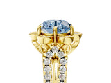 Yellow gold Fancy Blue Round  Halo Diamond Floral Split Shank Engagement Ring 1