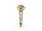 Yellow gold Fancy Blue Round  Halo Diamond Floral Split Shank Engagement Ring 4