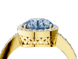 Yellow gold Fancy Blue Round  Halo Diamond Pavé Band Ring with Prong Setting_24