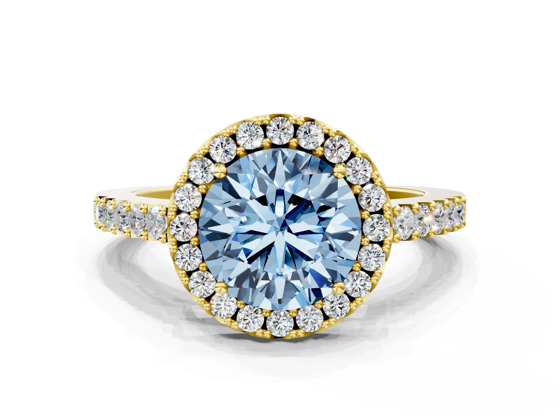 Yellow gold Fancy Blue Round  Halo Diamond Pavé Solitaire Ring_55