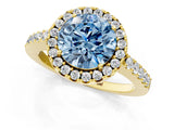 Yellow gold Fancy Blue Round  Halo Diamond Pavé Solitaire Ring_56