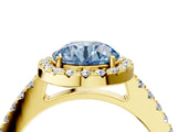 Yellow gold Fancy Blue Round  Halo Diamond Pavé Solitaire Ring_59