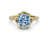 Yellow gold Fancy Blue Round  Halo Diamond Pave Band Ring with Four-Prong Setting_15