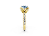 Yellow gold Fancy Blue Round  Halo Diamond Pave Band Ring with Four-Prong Setting_17