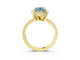 Yellow gold Fancy Blue Round  Halo Diamond Pave Band Ring with Four-Prong Setting_18