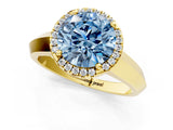 Yellow gold Fancy Blue Round  Halo Diamond Ring with Cathedral Band and Four-Prong Setting_50