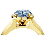 Yellow gold Fancy Blue Round  Halo Diamond Ring with Cathedral Band and Four-Prong Setting_53