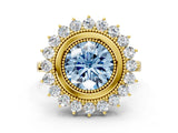 Yellow gold Fancy Blue Round  Halo Diamond Ring with Milgrain Edge and Round Prong Setting_26