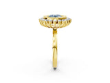 Yellow gold Fancy Blue Round  Halo Diamond Ring with Milgrain Edge and Round Prong Setting_28