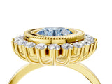 Yellow gold Fancy Blue Round  Halo Diamond Ring with Milgrain Edge and Round Prong Setting_30
