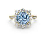 Yellow gold Fancy Blue Round  Halo Diamond Ring with Pavé Band and Prong Setting_37