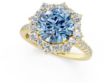 Yellow gold Fancy Blue Round  Halo Diamond Ring with Pavé Band and Prong Setting_38