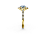 Yellow gold Fancy Blue Round  Halo Diamond Ring with Pavé Band and Prong Setting_39