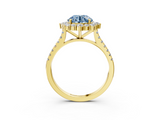 Yellow gold Fancy Blue Round  Halo Diamond Ring with Pavé Band and Prong Setting_40